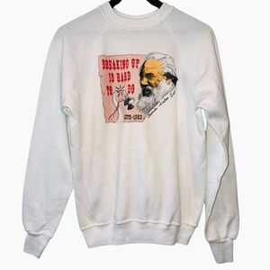 VTG Breaking Up Is Hard To Do 80s White Graphic Sweater Romantic Heartbreak Sz L